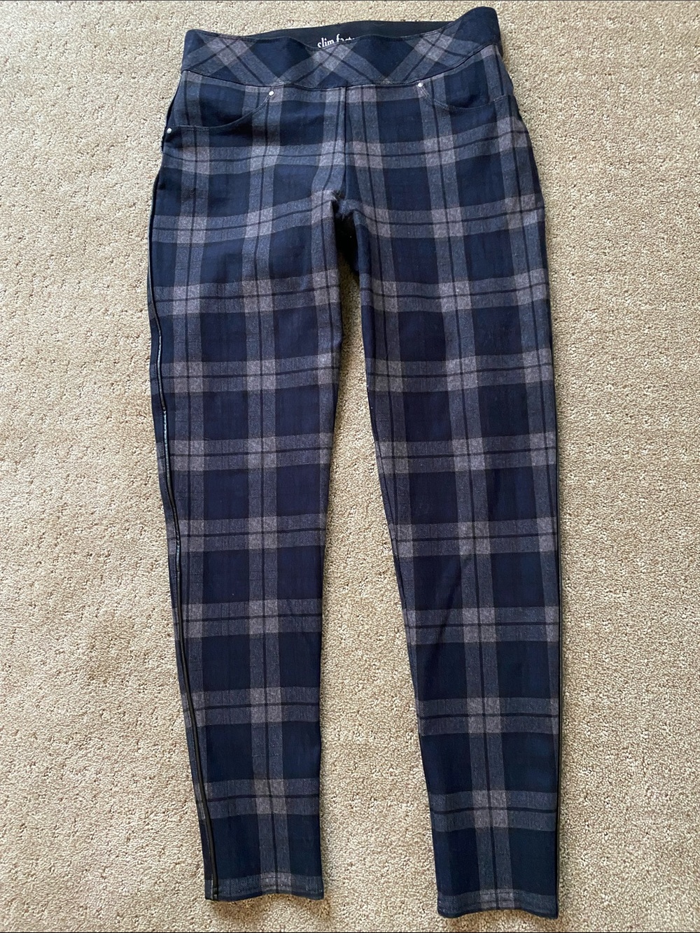 Investments Navy and Gray Plaid Legging- Slim Fit